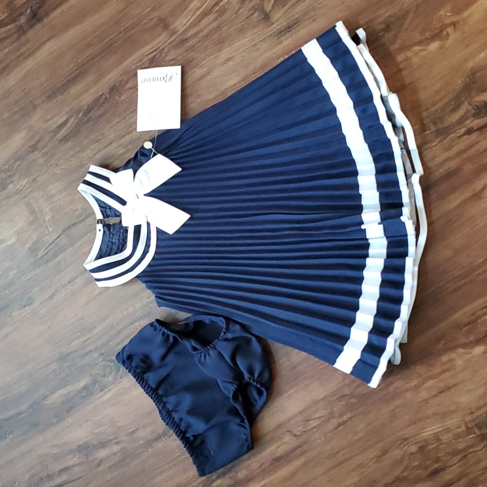 Navy & white pleated dress